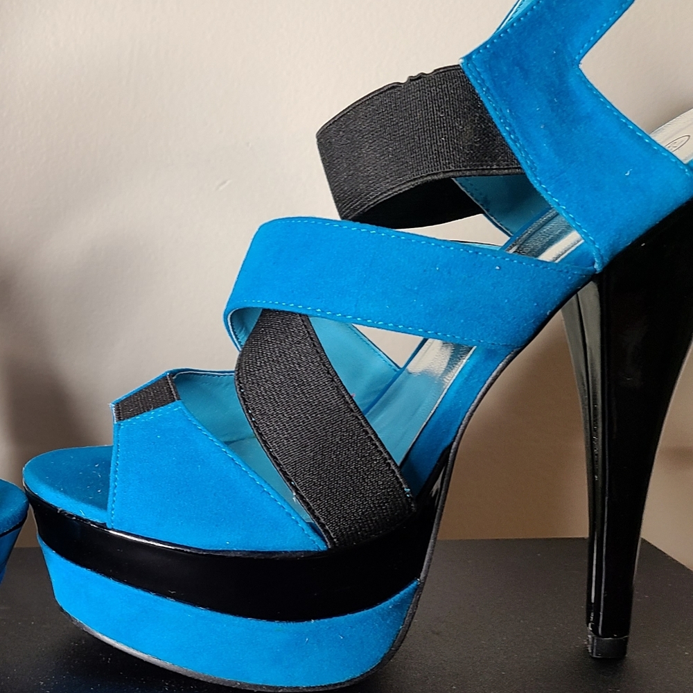 Blue platform heel sandals
